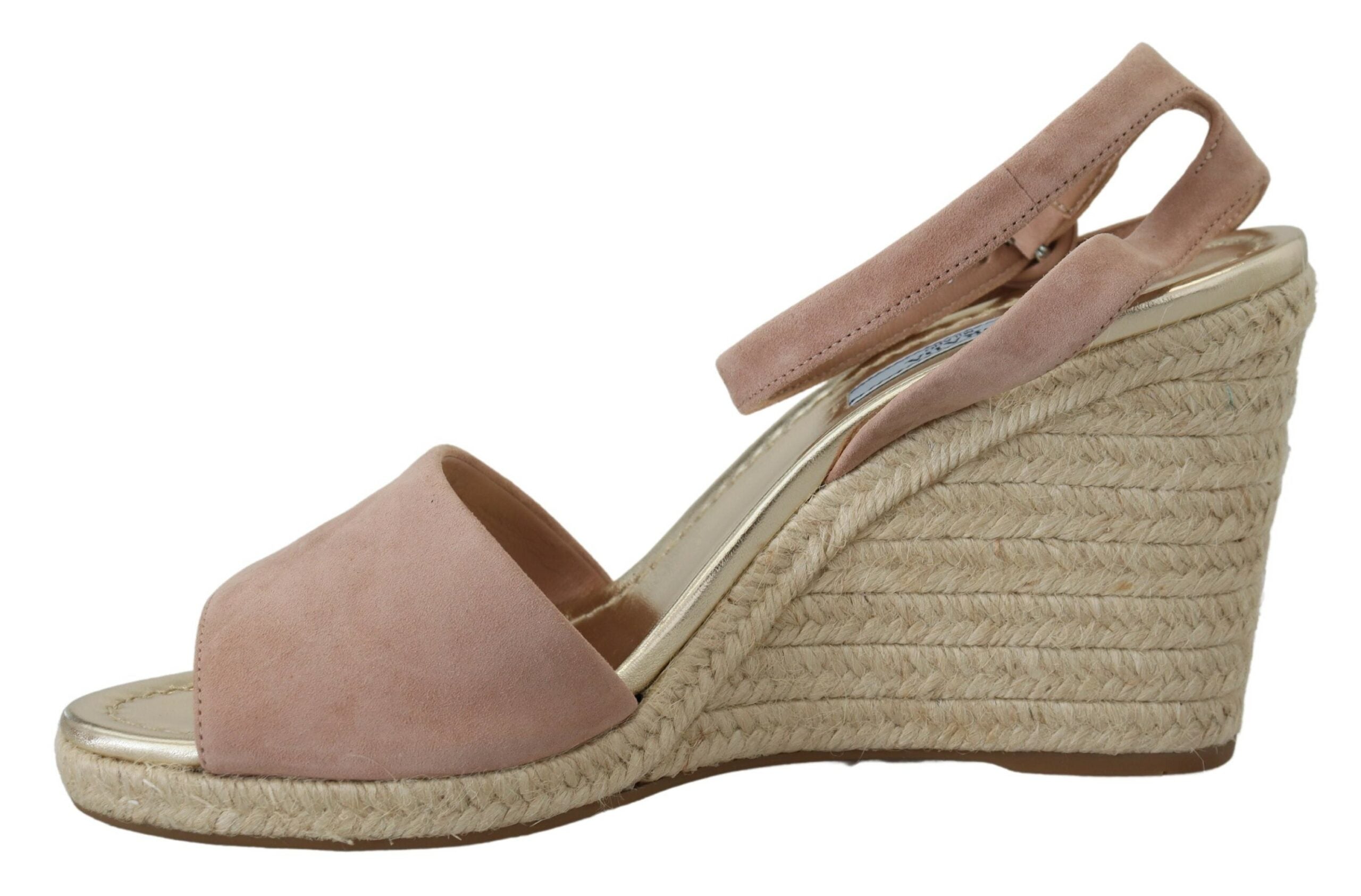 Sandalias elegantes de cuña con tira al tobillo de ante de Prada
