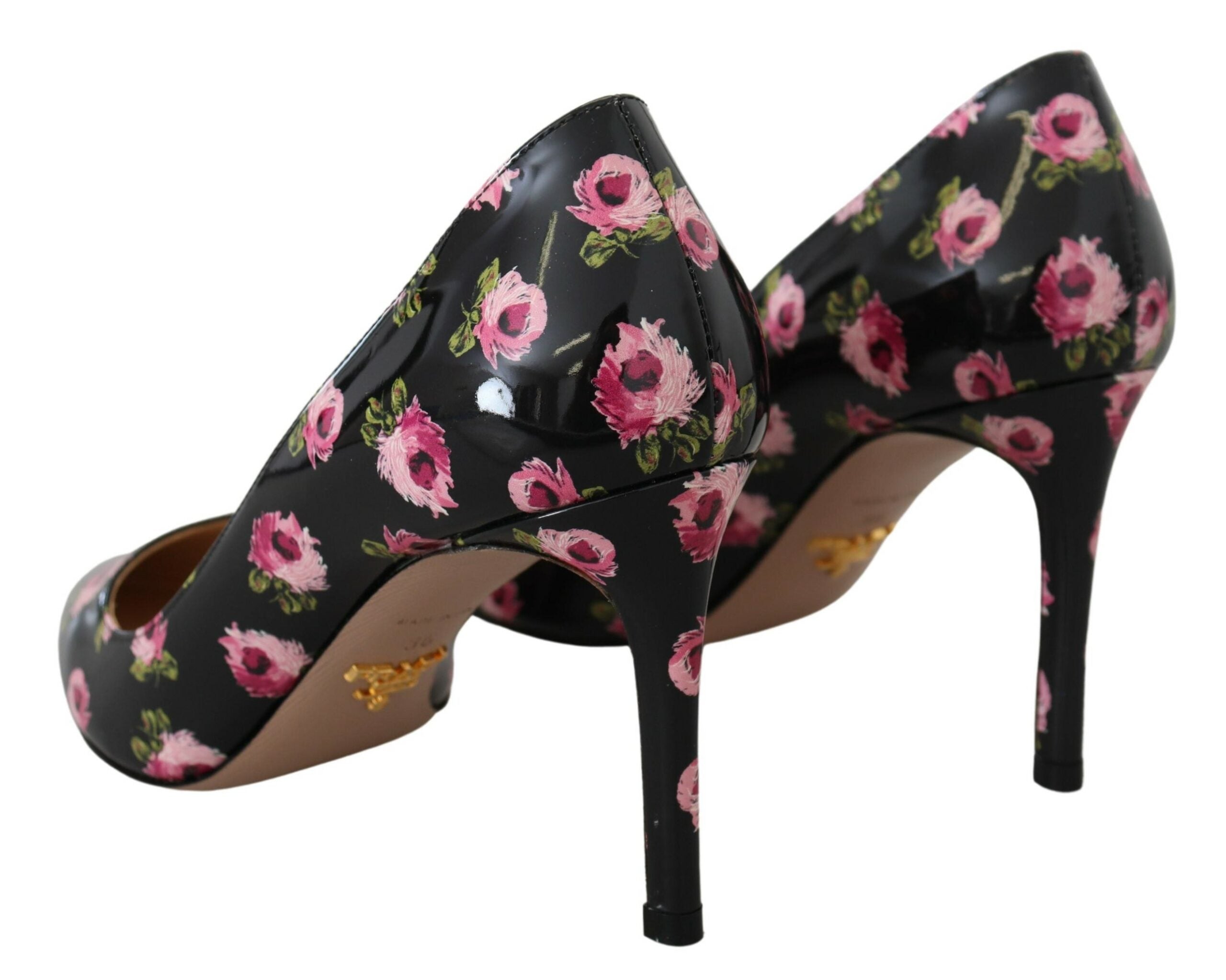 Elegantes zapatos de tacón de cuero con estampado floral de Prada