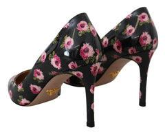Elegantes zapatos de tacón de cuero con estampado floral de Prada