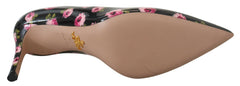 Elegantes zapatos de tacón de cuero con estampado floral de Prada