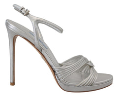 Sandalias elegantes de tacón de aguja plateado de Prada