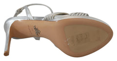 Sandalias elegantes de tacón de aguja plateado de Prada