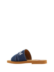 Sandalias Chloé Suntuosas Woody de Algodón en Azul Denim