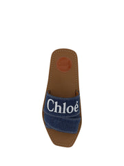 Sandalias Chloé Suntuosas Woody de Algodón en Azul Denim