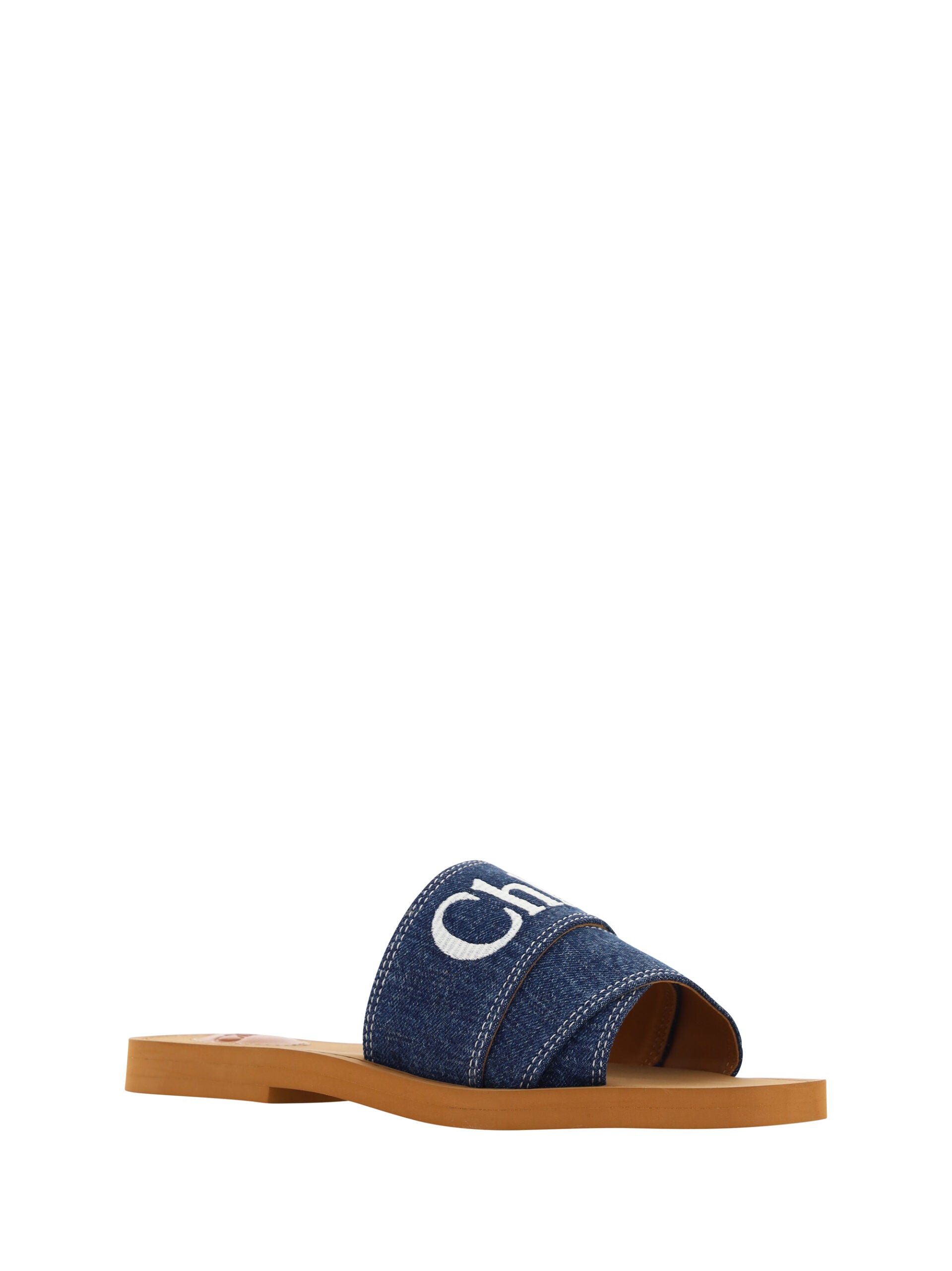Sandalias Chloé Suntuosas Woody de Algodón en Azul Denim