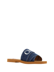 Sandalias Chloé Suntuosas Woody de Algodón en Azul Denim