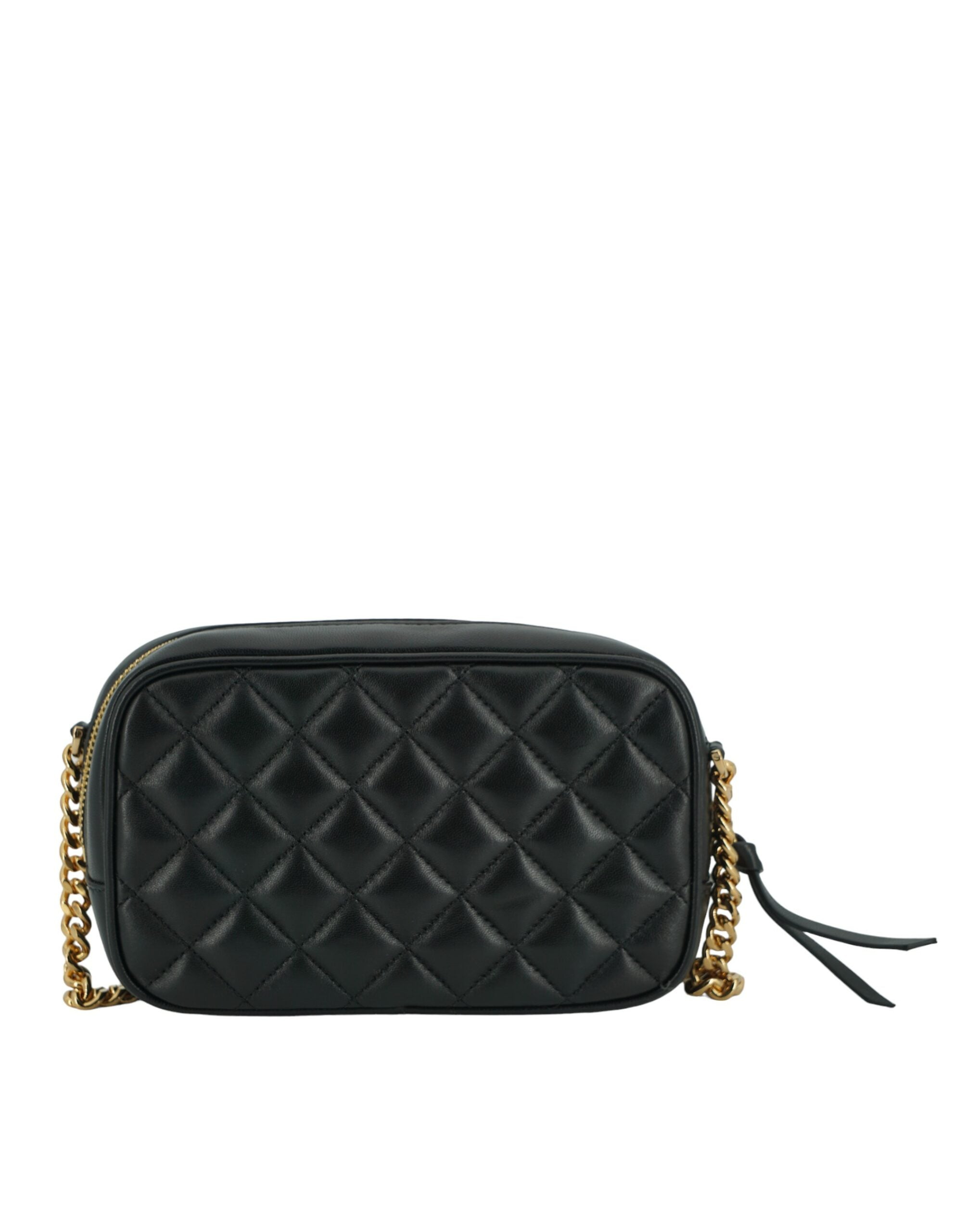 Bolso bandolera pequeño y elegante de piel negra de Versace