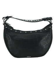 Bolso de hombro elegante de cuero negro estilo hobo de Versace