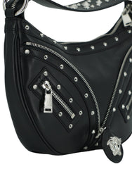 Bolso de hombro elegante de cuero negro estilo hobo de Versace