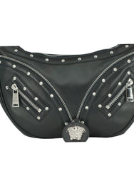 Bolso de hombro elegante de cuero negro estilo hobo de Versace