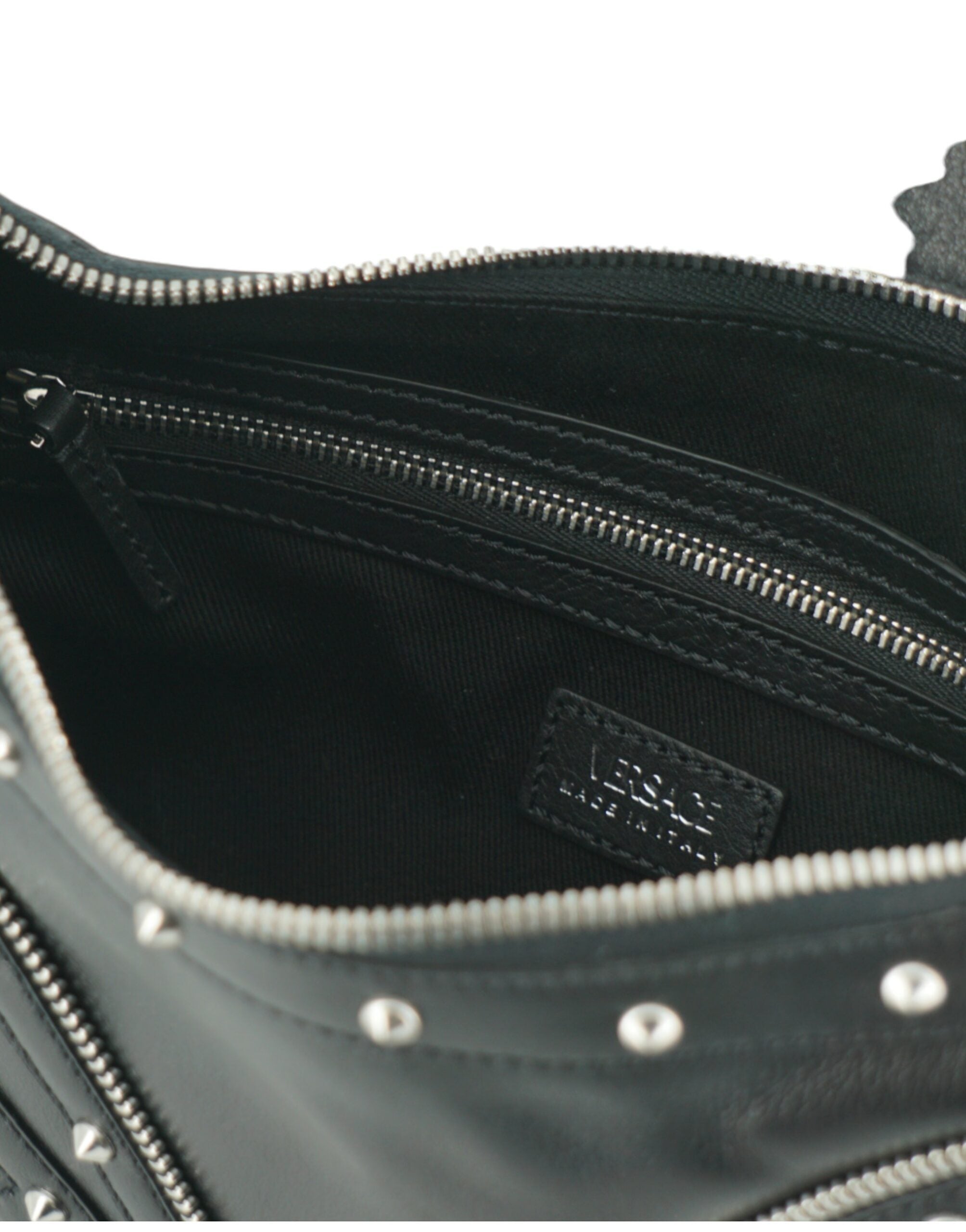 Bolso de hombro elegante de cuero negro estilo hobo de Versace