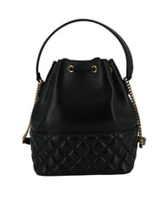 Elegante bolso de hombro tipo cubo con Medusa de cuero negro de Versace
