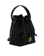 Elegante bolso de hombro tipo cubo con Medusa de cuero negro de Versace