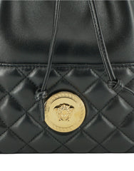 Elegante bolso de hombro tipo cubo con Medusa de cuero negro de Versace