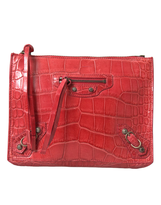 Clutch Balenciaga de piel de aligátor roja exótica
