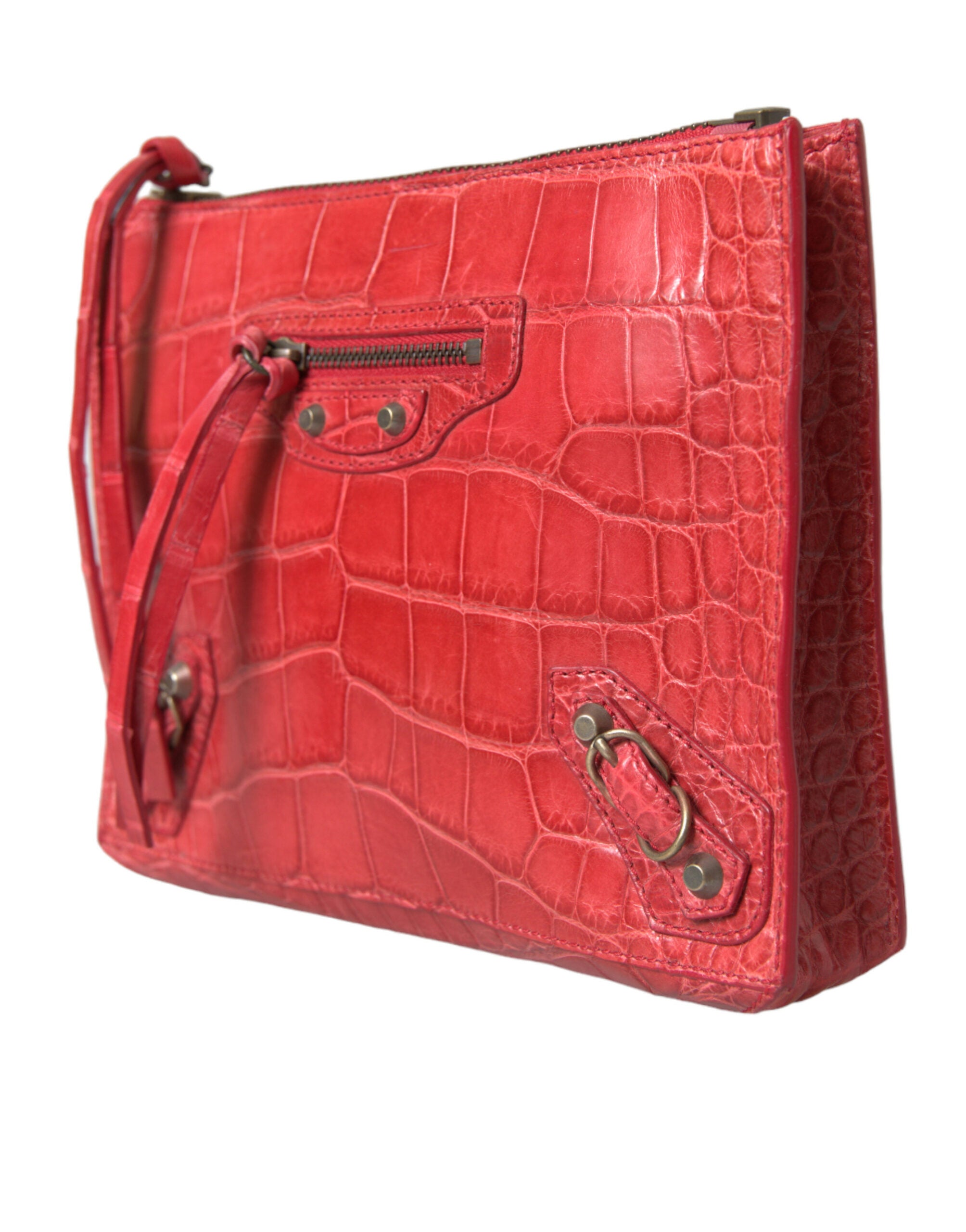 Clutch Balenciaga de piel de aligátor roja exótica