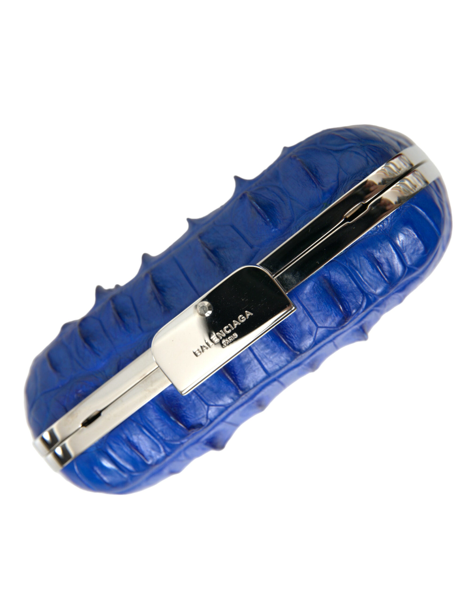 Clutch Balenciaga de piel de cocodrilo azul eléctrico