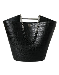 Bolso maxi tipo cubo elegante de piel de cocodrilo negra de Balenciaga
