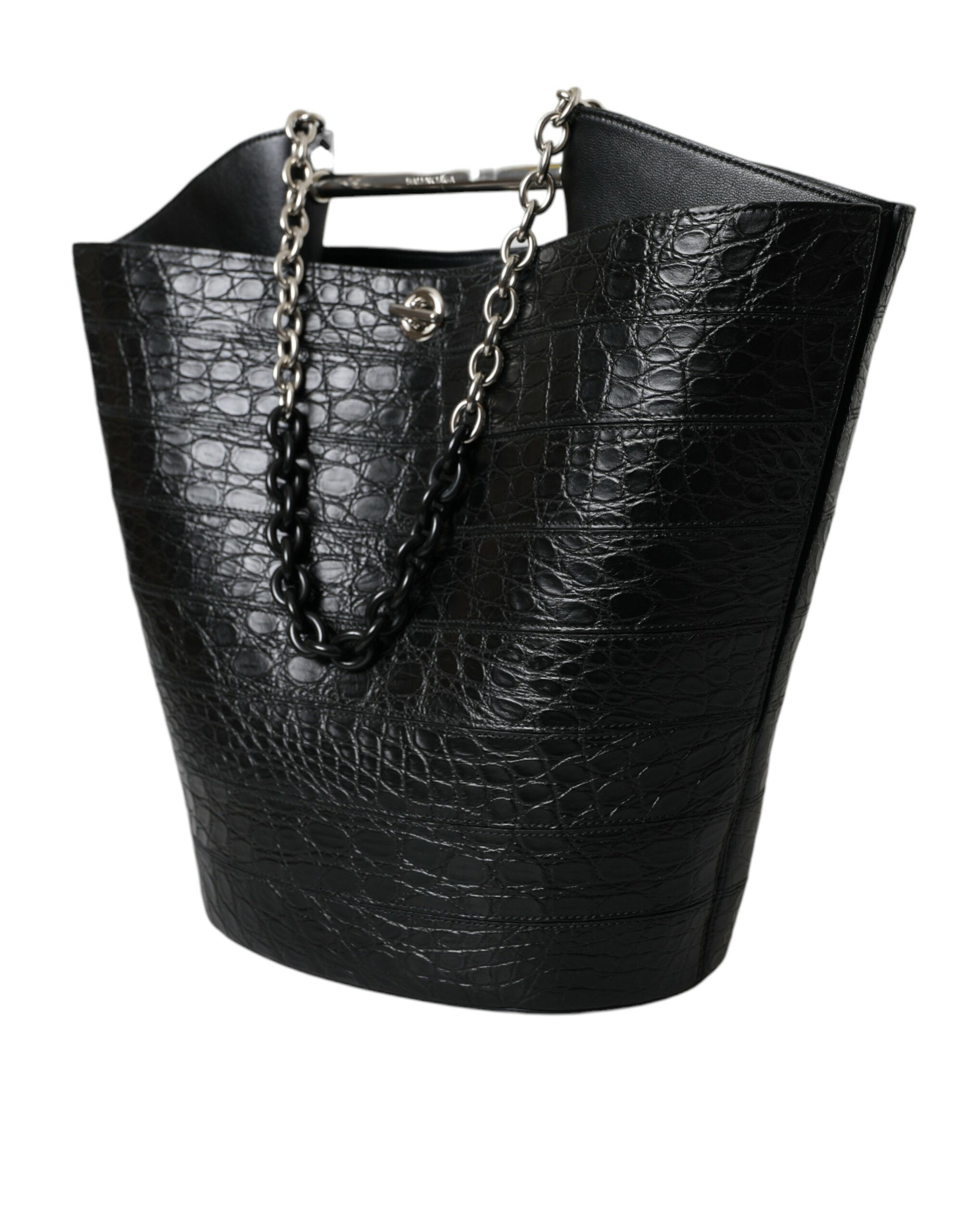 Bolso maxi tipo cubo elegante de piel de cocodrilo negra de Balenciaga