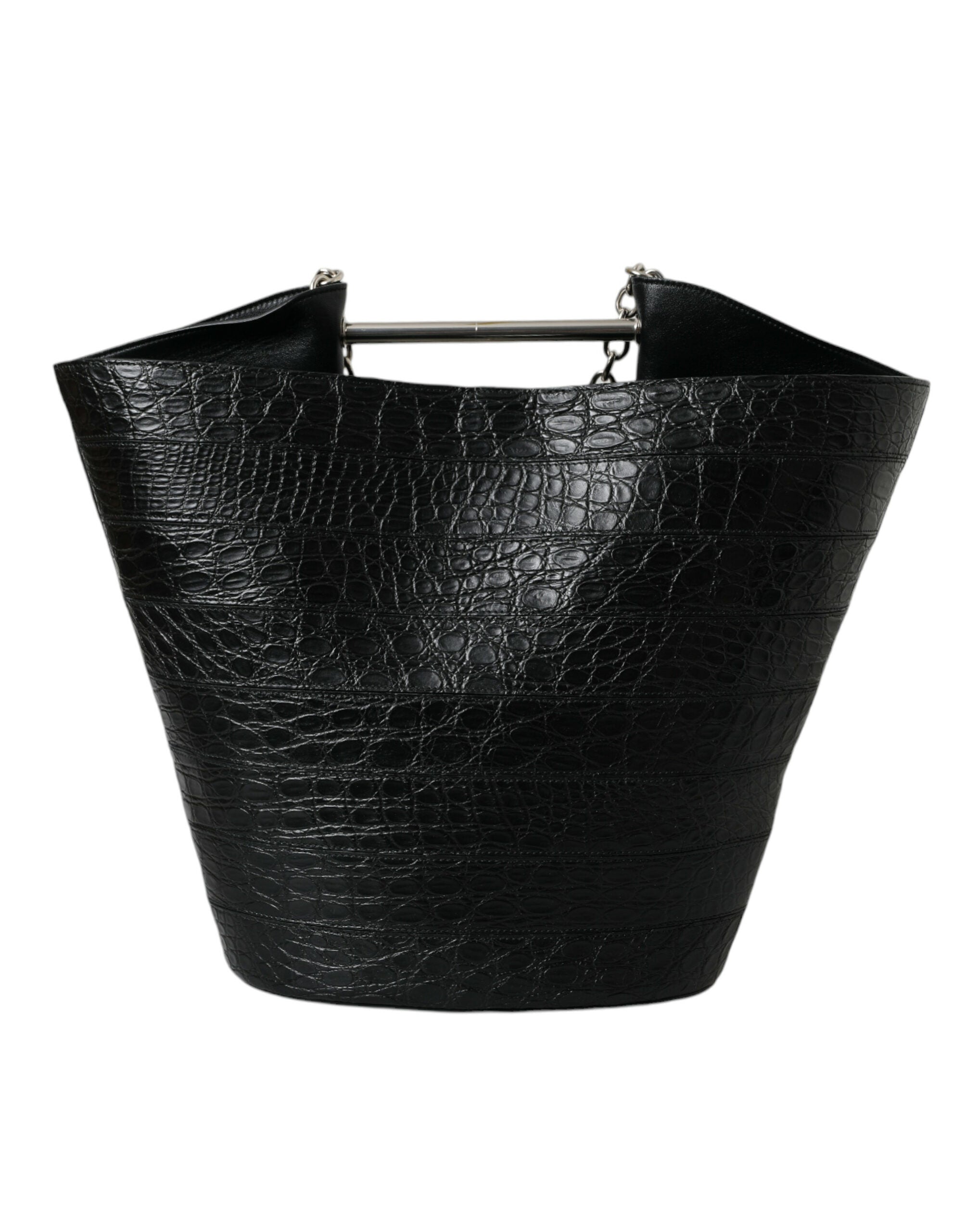 Bolso maxi tipo cubo elegante de piel de cocodrilo negra de Balenciaga