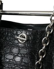 Bolso maxi tipo cubo elegante de piel de cocodrilo negra de Balenciaga