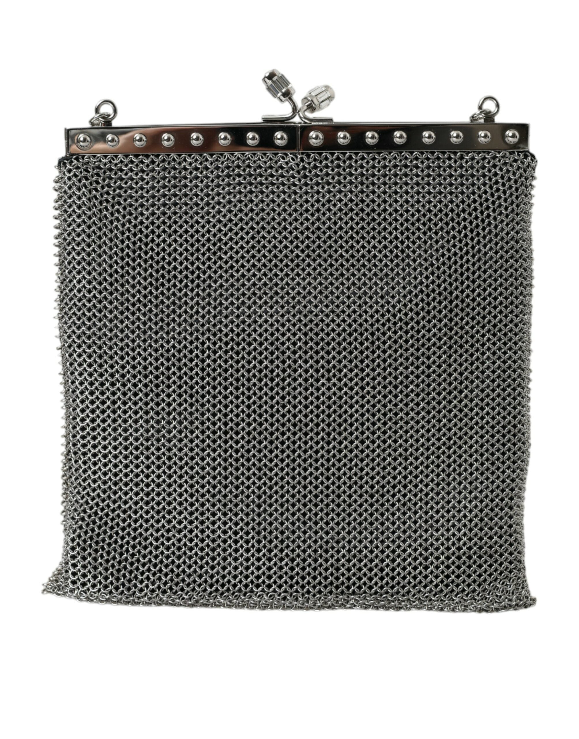 Elegante bolso de noche Prada de malla plateada con hombro