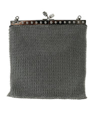 Elegante bolso de noche Prada de malla plateada con hombro
