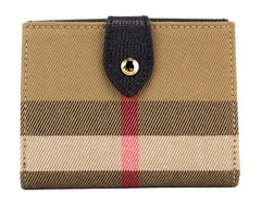 Monedero con broche Burberry Luna de lona a cuadros negros y piel granulada