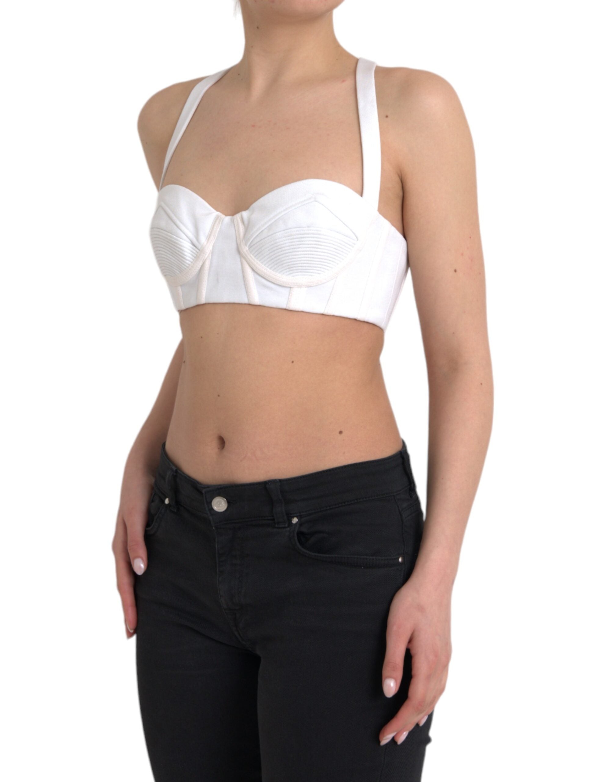 Top corto sin mangas con corpiño de viscosa blanca de Versace