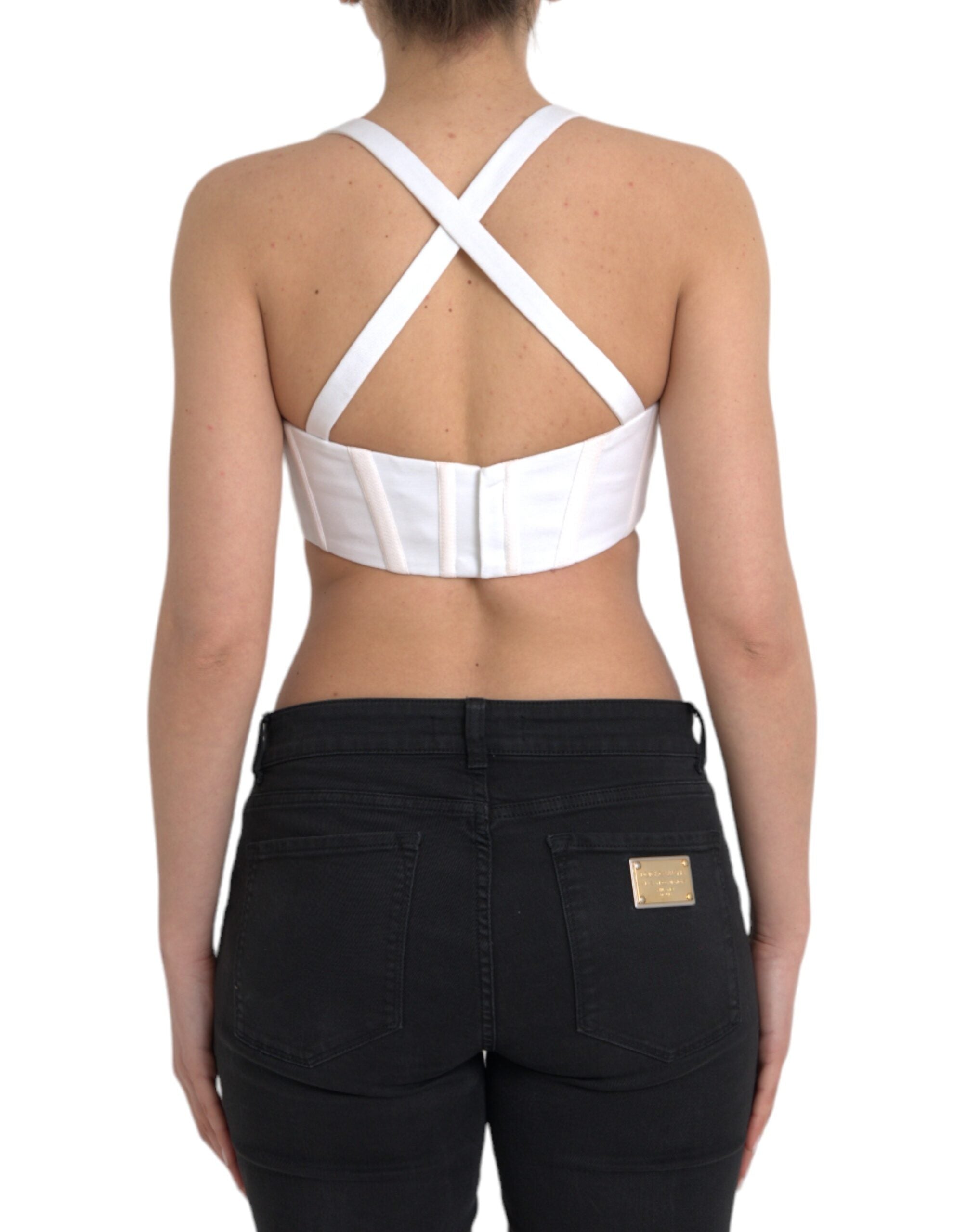 Top corto sin mangas con corpiño de viscosa blanca de Versace