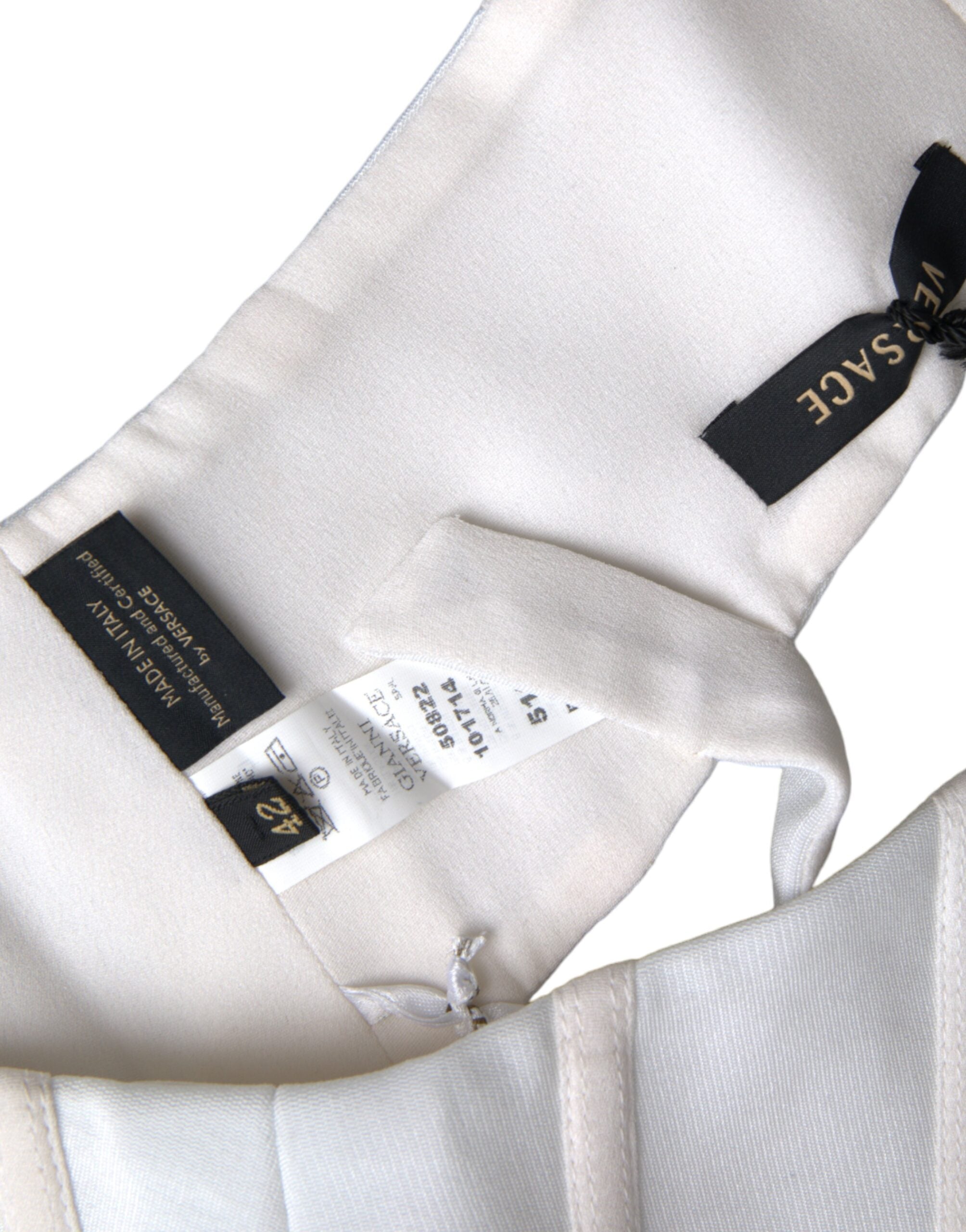 Top corto sin mangas con corpiño de viscosa blanca de Versace