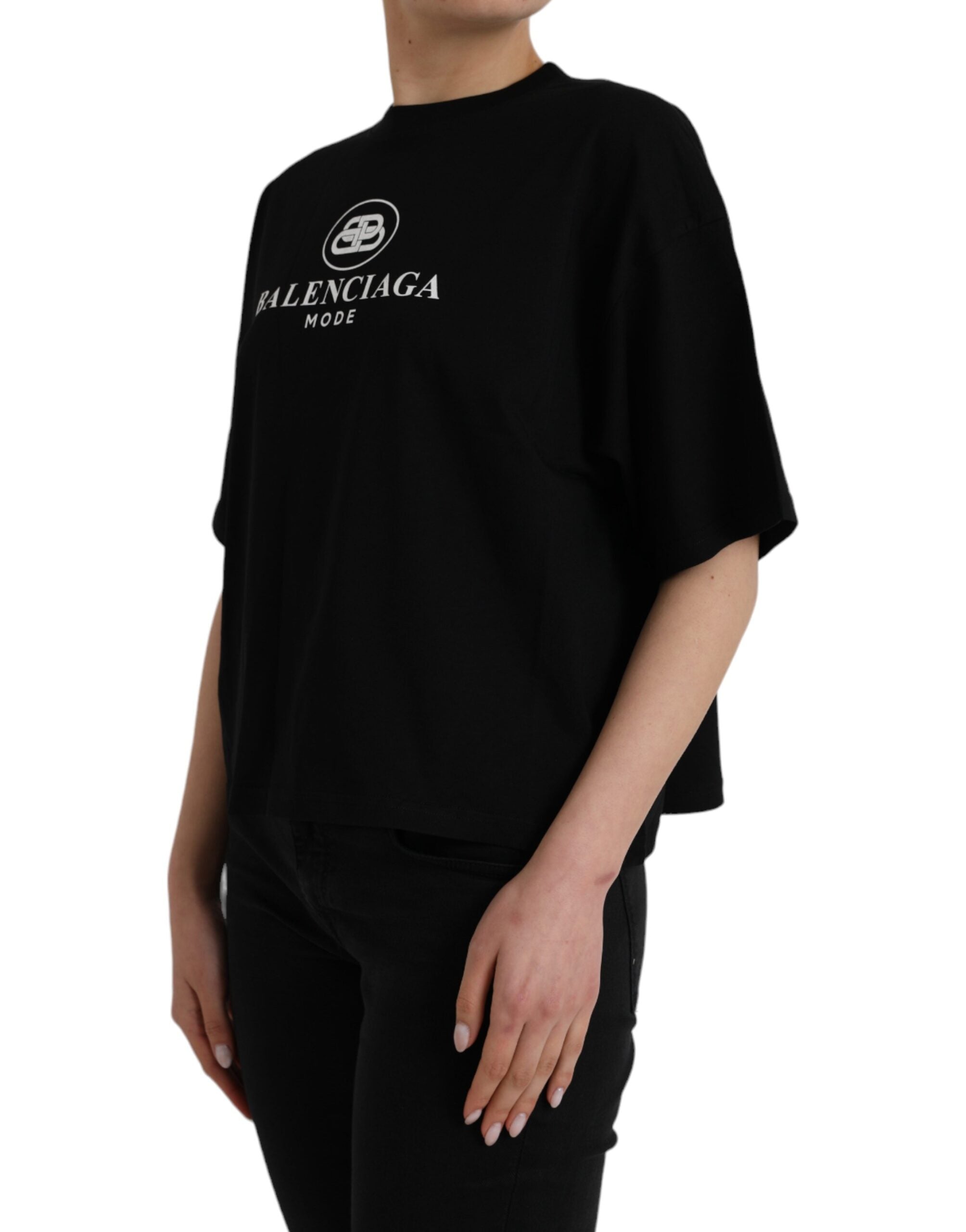 Camiseta de algodón negra de Balenciaga con cuello redondo y manga corta y logotipo