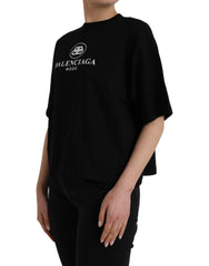 Camiseta de algodón negra de Balenciaga con cuello redondo y manga corta y logotipo