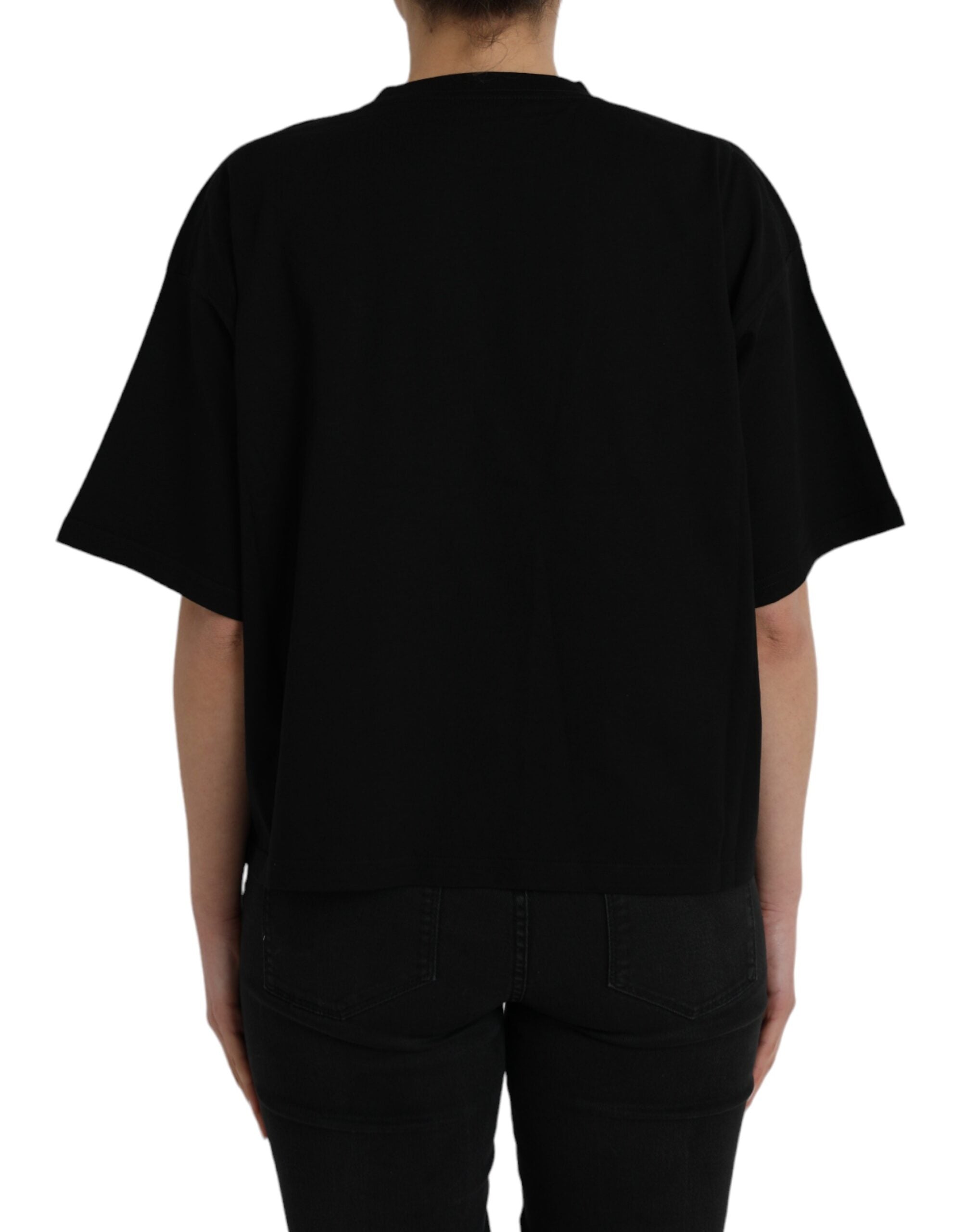 Camiseta de algodón negra de Balenciaga con cuello redondo y manga corta y logotipo