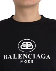 Camiseta de algodón negra de Balenciaga con cuello redondo y manga corta y logotipo