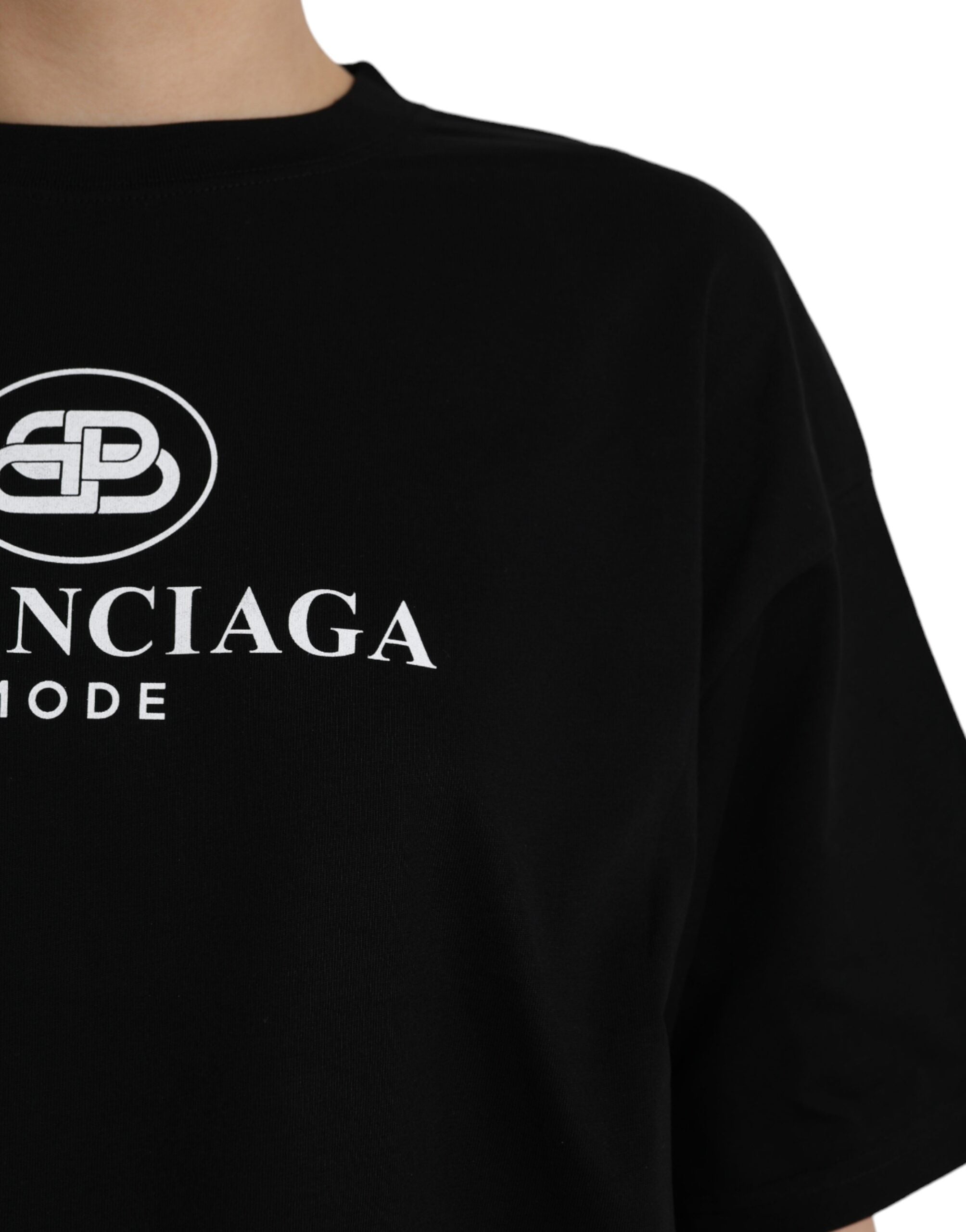 Camiseta de algodón negra de Balenciaga con cuello redondo y manga corta y logotipo