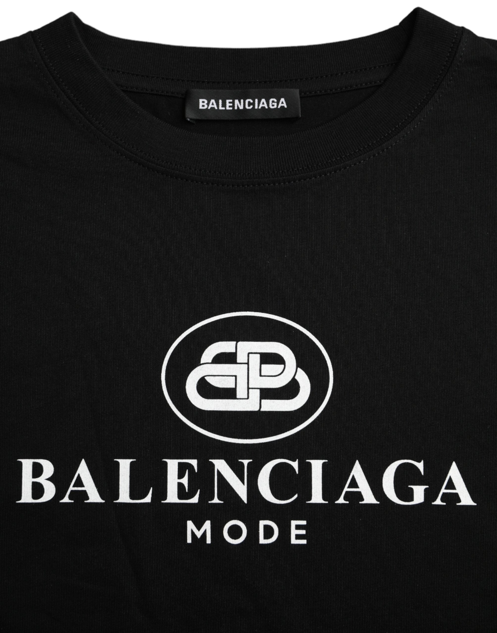 Camiseta de algodón negra de Balenciaga con cuello redondo y manga corta y logotipo
