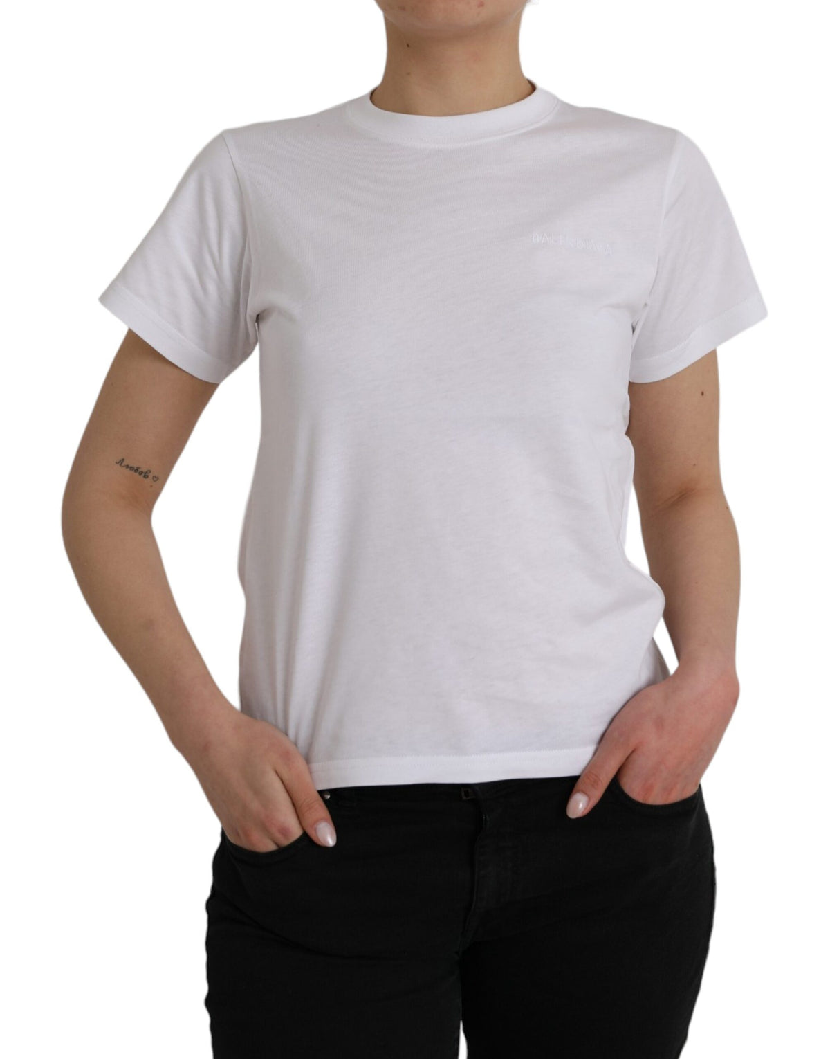 Camiseta de algodón blanca de Balenciaga con cuello redondo y manga corta