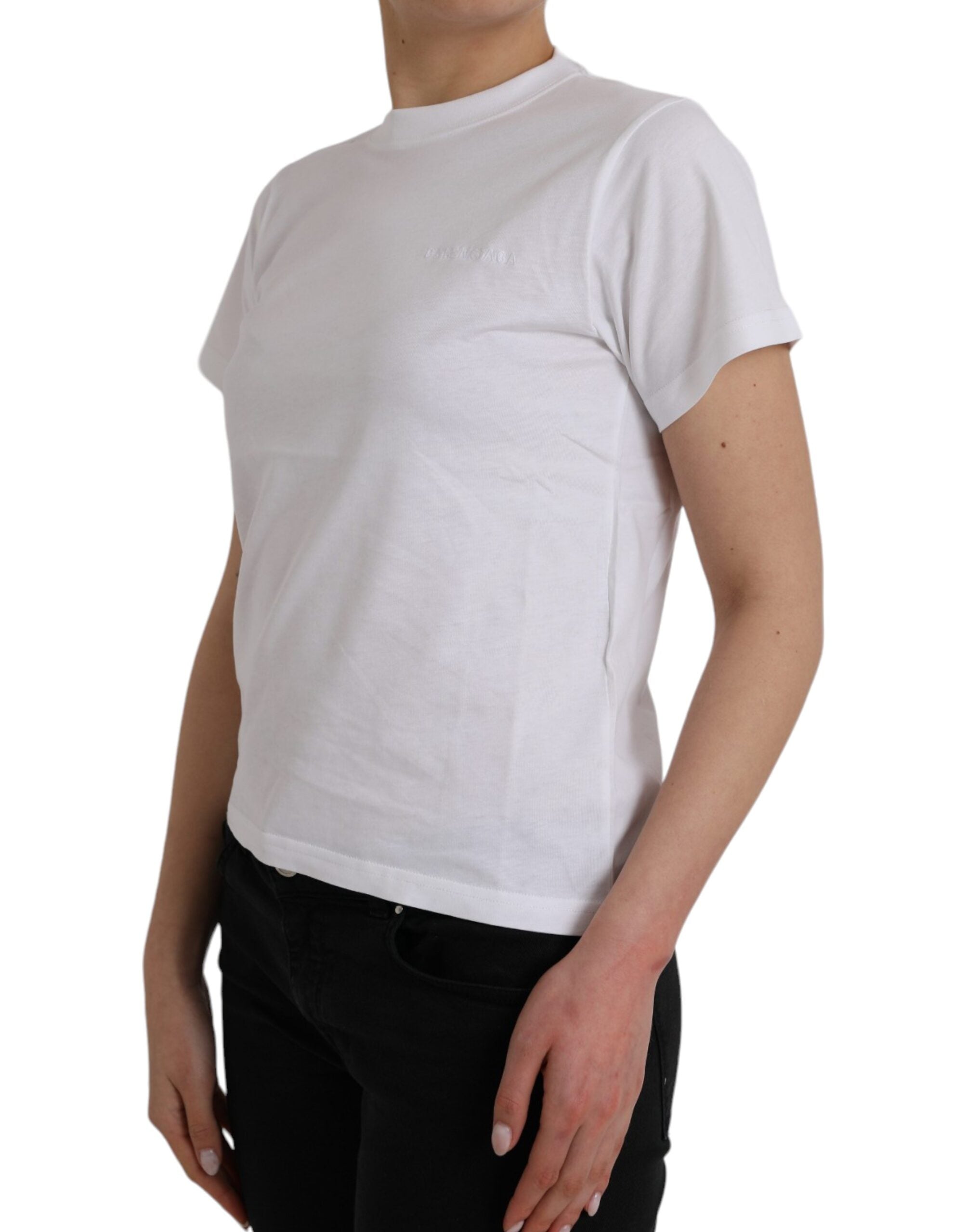 Camiseta de algodón blanca de Balenciaga con cuello redondo y manga corta
