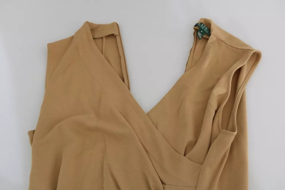 Vestido de viscosa hasta la rodilla con escote en V de Ralph Lauren Brown