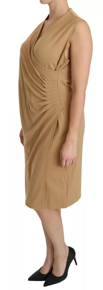Vestido de viscosa hasta la rodilla con escote en V de Ralph Lauren Brown
