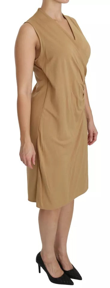 Vestido de viscosa hasta la rodilla con escote en V de Ralph Lauren Brown