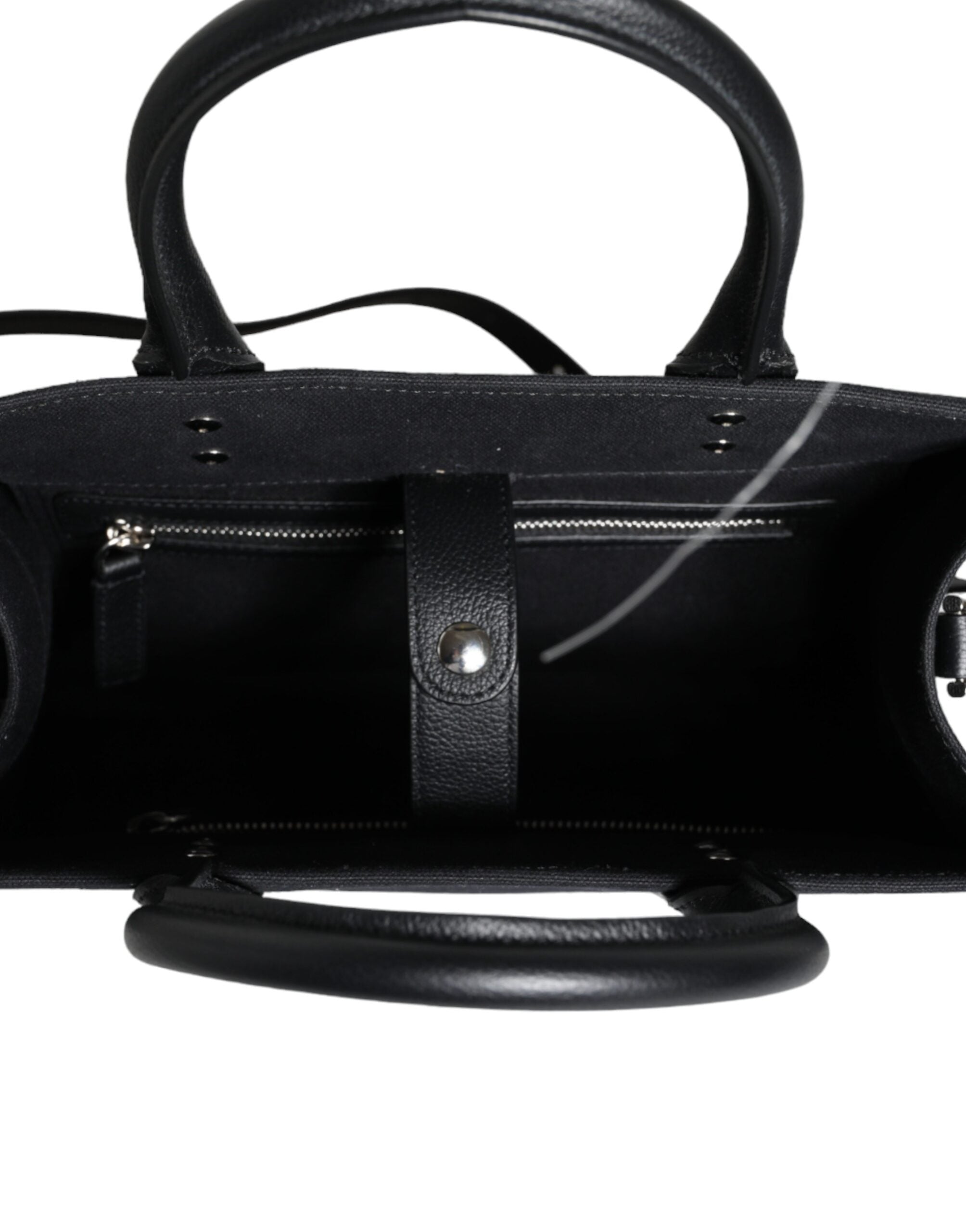 Bolso tote cruzado Versace de lona y cuero con asa superior en color negro y logotipo