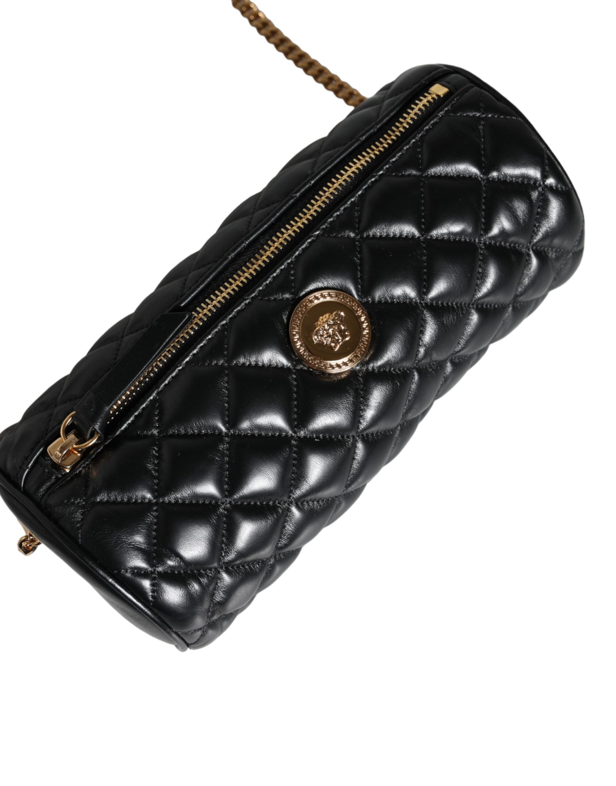 Bolso bandolera Versace mini de piel de cordero acolchada en negro