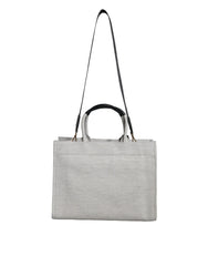 Bolso tote Versace blanco con asa superior de lona y cuero con logotipo