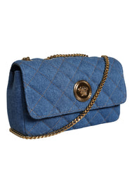 Bolso bandolera de piel vaquera acolchada azul de Versace