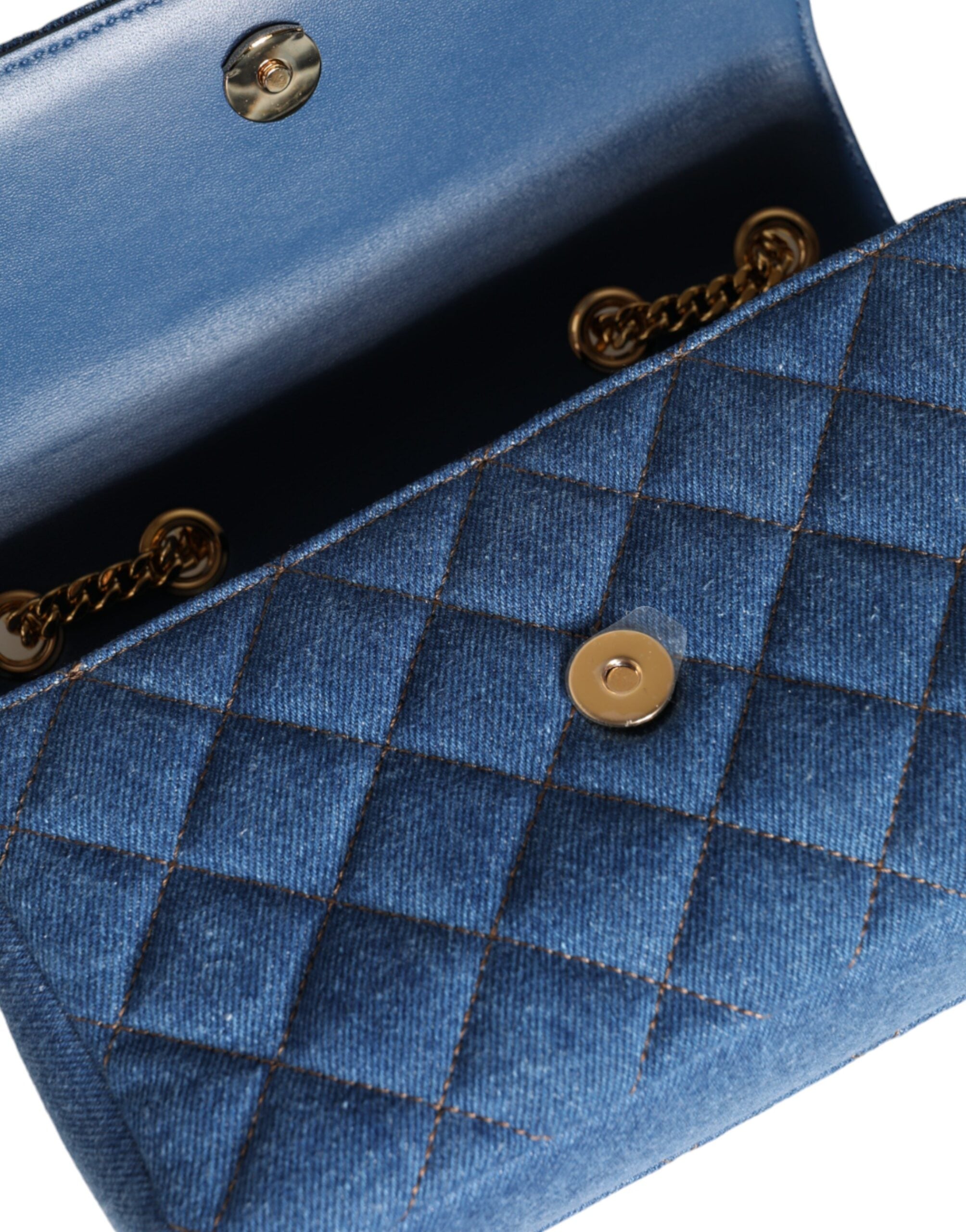 Bolso bandolera de piel vaquera acolchada azul de Versace