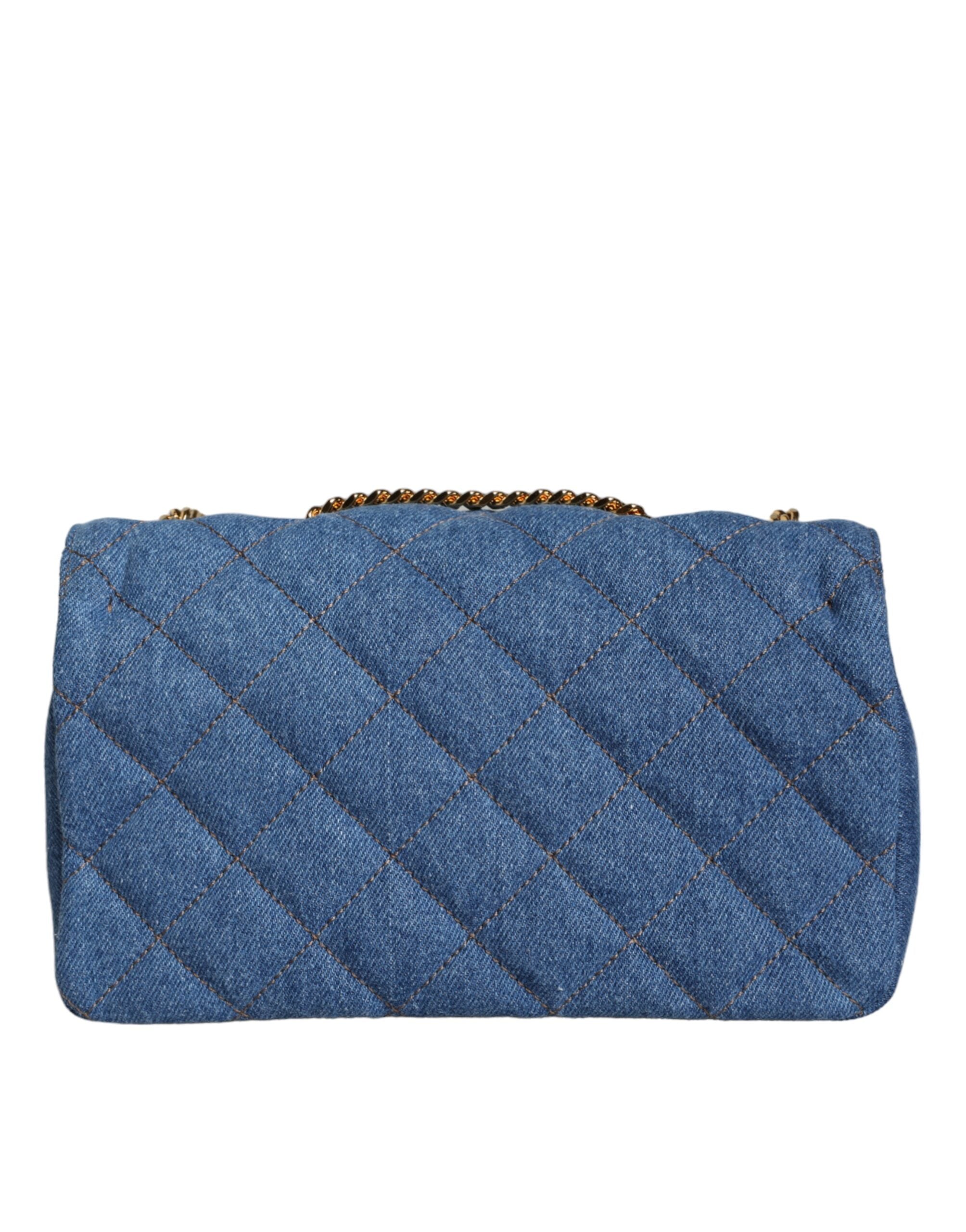 Bolso bandolera de piel vaquera acolchada azul de Versace