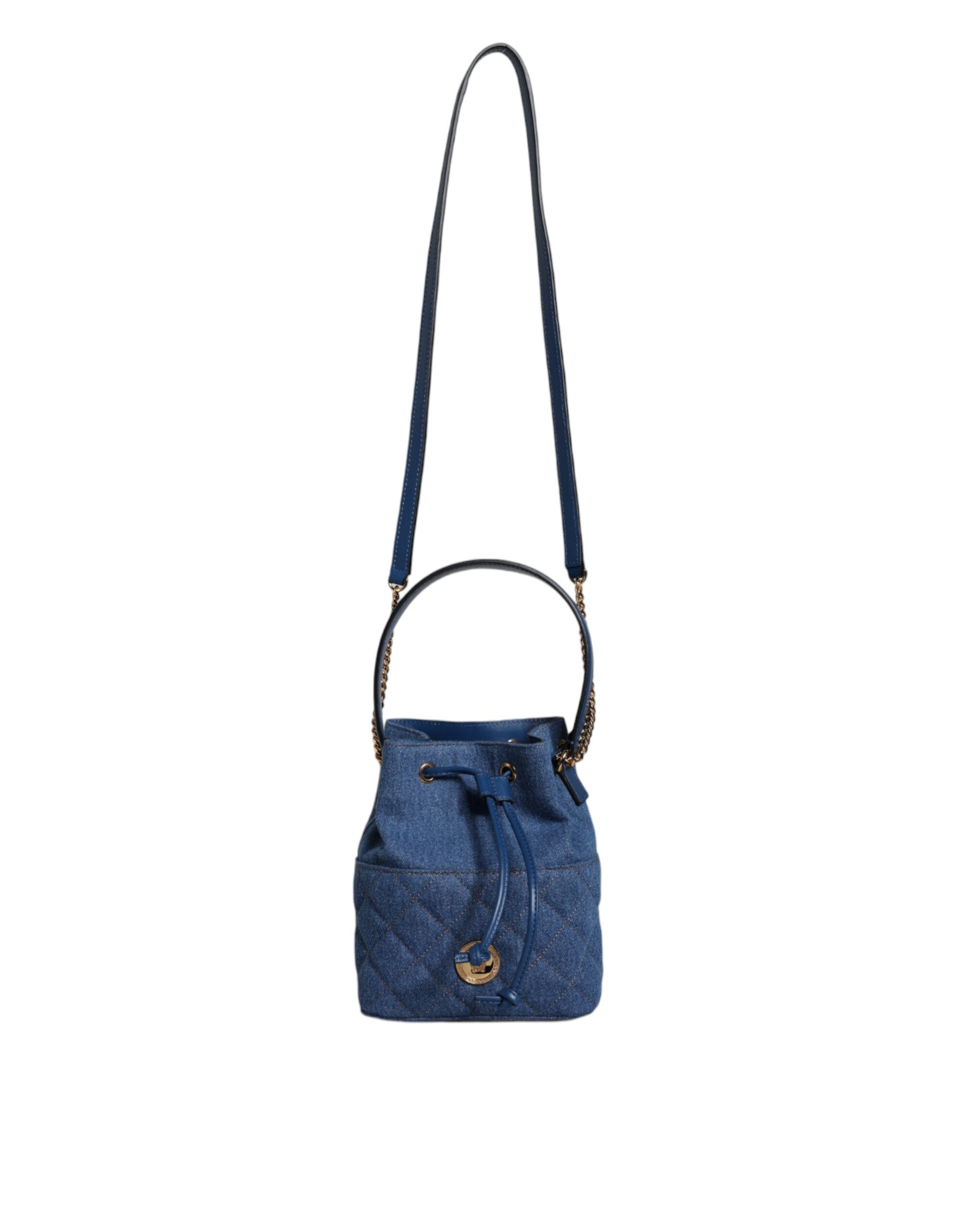 Bolso bandolera de piel vaquera acolchada azul de Versace