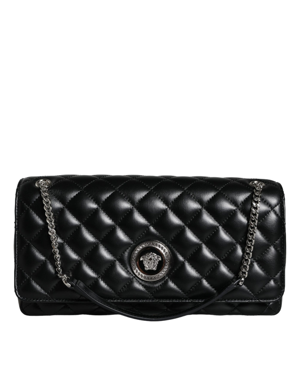 Bolso bandolera Versace de piel de cordero acolchada negra